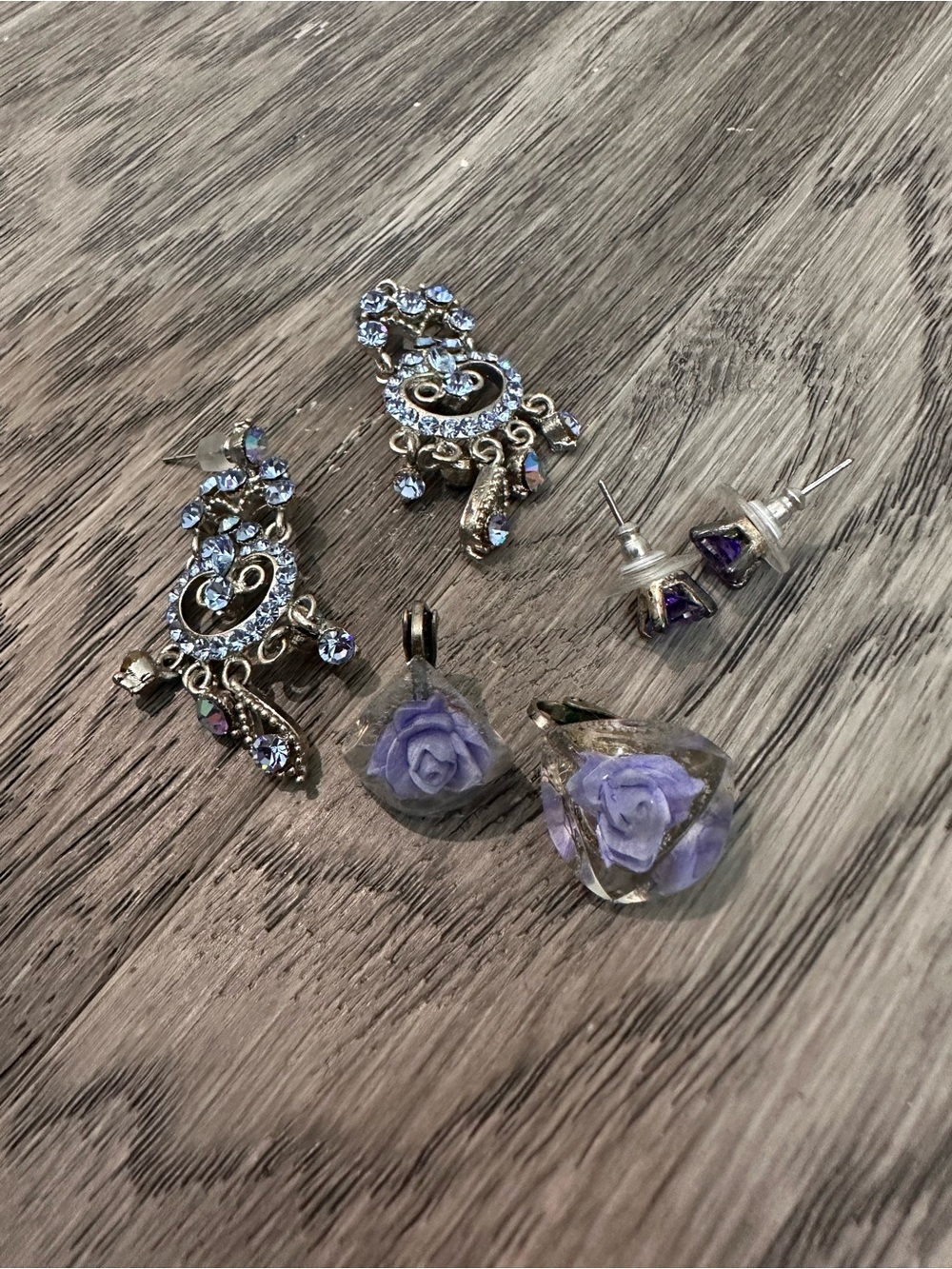 Silver-Tone Purple Floral Drop Earrings and more